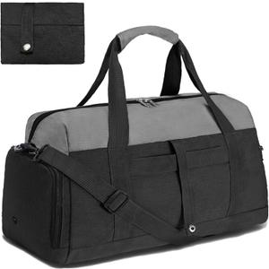 Gym Bags for Women Men with Wet & Shoe Compartment, 40L Foldable Travel Duffle Bag, Lightweight Weekender Overnight Duffel Bag for Traveling Sports Gym(Black)