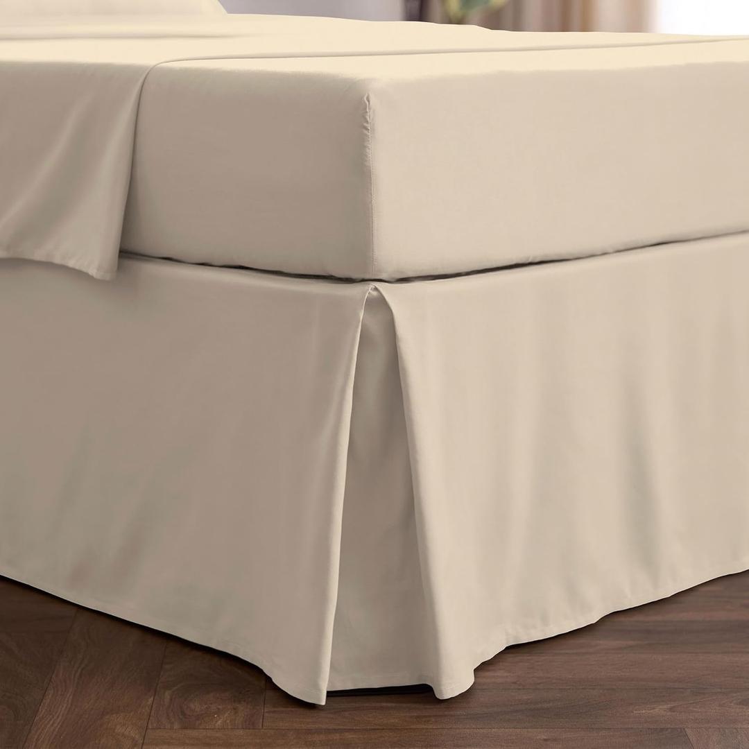 Mellanni Bed Skirt King Size  Bed Skirting  15Inch Tailored Drop Pleated Dust Ruffle  Hotel Luxury Bedding  Wrinkle, Fade, Stain Resistant  1 Bedskirt (King, Beige)