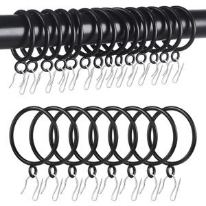 44 Pack Curtain Rings with Eyelets, 1.4 Inch I D, Heavy Duty Rustproof Metal Drapery Rings for Pinch Pleat Curtains Panels, Decorative Clips Rings Fits 1-1.25" Rods, Black