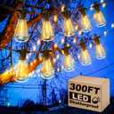 Zuske Outdoor String Lights Waterproof, 300FT Patio Lights with 146 Shatterproof ST38 Globe Bulbs(6 Spare), Connectable Dimmable LED Hanging String Lights for Outside Backyard Porch Balcony(150FT x 2)