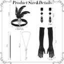 6 Pcs 1920s Elegant Rhinestone Mesh See Through Bodycon Dress with 20s Flapper Accessories Set (Black, M)