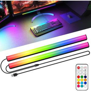2-in-1 Under Monitor Light Bar, 2 PCS Screenbar Light Desk Lamp Computer with Remote Controller Color Changing, LED Dynamic Rainbow Effect USB Powered for PC Setup, Keyboard Light, Gaming Room