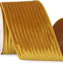 Ribbli Glossy Gold Velvet Wired Ribbon 4 Inch Striped Velvet Christmas Ribbon for Gift Wrapping Christmas Tree Decoration Crafts Wreaths Supplies-Continuous 10 Yards