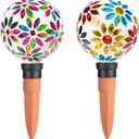 Terracotta Watering Spikes Mosaic Watering Globes for Outdoor Plants 2 Pack Automatic Plant Waterer Watering Devices Water Bulbs, 9.88''X4.4''