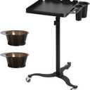 Salon Tray Cart with Storage Platform, 2 Magnetic Bowls Tattoo Tray with Wheels Trolley, Adjustable Height Salon Tray Equipment, Hairstylist Holder and Hair Separator Stand for Salon & Spa Use, Black