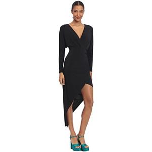 Donna Morgan Women's Long Sleeve Faux Wrap Asymmetric Hem Dress, Size 16