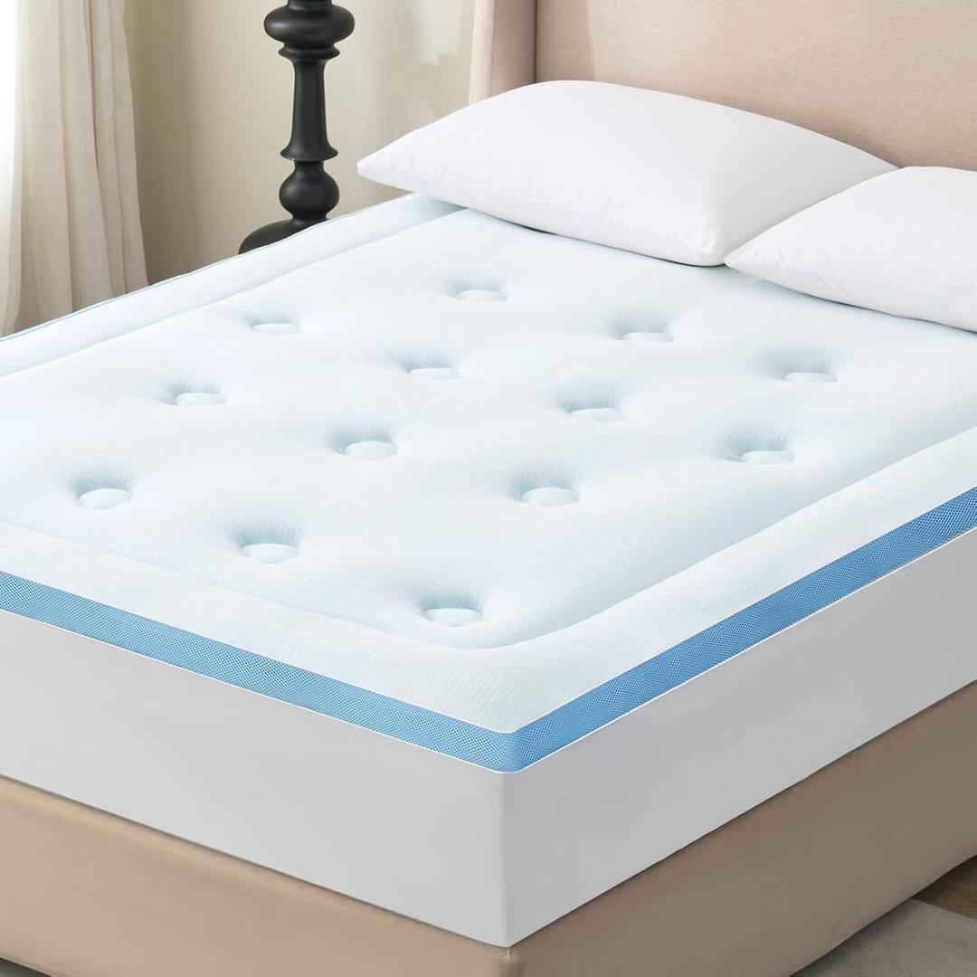 Hansleep Memory Foam Mattress Pad Topper Queen, Queen Foam Mattress Topper Viscose Derived from Bamboo, Queen Size Bed Mattress Pad Cover for Back Pain Relief, 60" x80", 60" x80", White