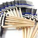 5 x QQSD Thin Blue Line American Police Toothpick Flag Small Mini Cupcake Topper Flags, 100 pcs