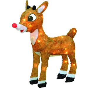 PRODUCTWORKS 18-Inch Pre-Lit LED 3D Rudolph with Bright Red Flashing Nose Christmas Yard Decoration, 35 Lights, Brown, (46438)