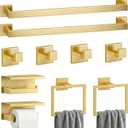 10-Piece Brushed Gold Bathroom Hardware Set SUS304 Stainless Steel, 2×23.6" Towel Bars, 2 Towel Rings, 2 Toilet Paper Holders & 4 Towel Hooks Wall Mounted Bathroom Accessories Set