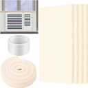 Pangda 4 Pcs 17 x 9 x 7/8 Inch Window Air Conditioner Insulated Foam Panels Insulation Winter Ac Side Surround Panels Kit with Top Seal Strip for Summer and Winter Indoor (Beige)