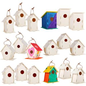 ILHSTY 30 Pack Large DIY Wooden Bird Houses Kits for Kids, Kids Crafts Wood Houses for Parties, DIY Crafts and Art Birdhouse Kits for Children to Build and Design