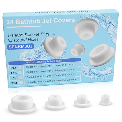 24 PCS Bathtub Jet Covers Silicone Hole Plug White Tube Plugs 4 Sizes Waterproof Bathtub Plug Fit for 12mm 14mm 16mm 22-23mm Bathtub Hole