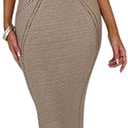 Women Sexy V Neck Bodycon Sweater Dress Knitted Halter Backless Hollow Out Waist Maxi Dress Party Club Long Dresses (Small, Khaki)