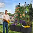 CABIHOME Planter Box with Trellis - Plastic Raised Garden Beds & Metal Trellis w/Drain Plug - Outdoor Raised Planter Box Privacy Screen for Climbing Plants, Flowers, Veggies & Fruits