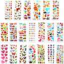 40 Sheets of 3D Puffy Stickers for Kids, Multiple Designs Self-Adhesive Stickers Includes Animals Numbers Letters Fruits for Journal Water Bottles DIY Crafts (Basic Style)