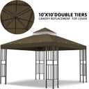 Sumfaller 10x10 FT Gazebo Replacement Canopy Top Cover Double Tiered Canopy Top Cover for Outdoor BBQ Roof Cover Grill Shelter (Dark Brown)