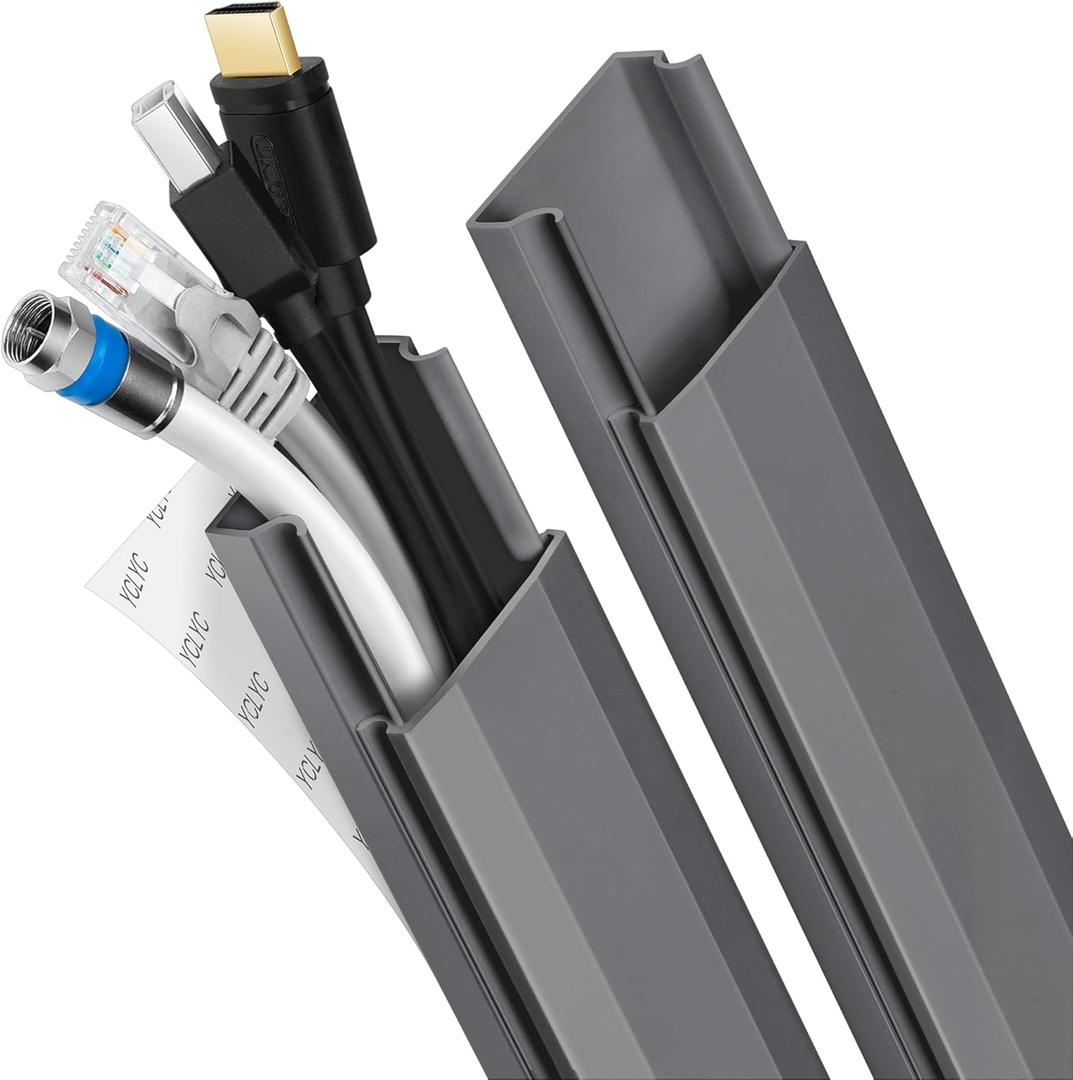 62.8in TV Cable Hider - Cord Hider Cable Management Wall, Cable Raceway Grey Wire Hider, Paintable Cable Concealer for Wall Mounted TV, Wall Wire Covers for Cords, 4* L15.7in *W1.2in *H0.59in