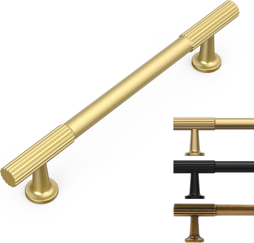 10 Pack 5 Inch Brushed Gold Cabinet Pulls Kitchen Cabinet Handles Gold Cabinets Hardware Kitchen Drawer Pulls (5"/128MM Hole Center)