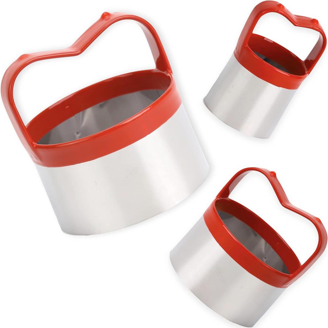 3Pcs Round Cookie Cutters with Handle, Circle Biscuit Cutter for Baking, Dough Cutter, Metal Cookie Cutters, Coated and Soft PVC for Protection (1.96 / 2.55 / 3.15 INCH x 3.5 INCH)