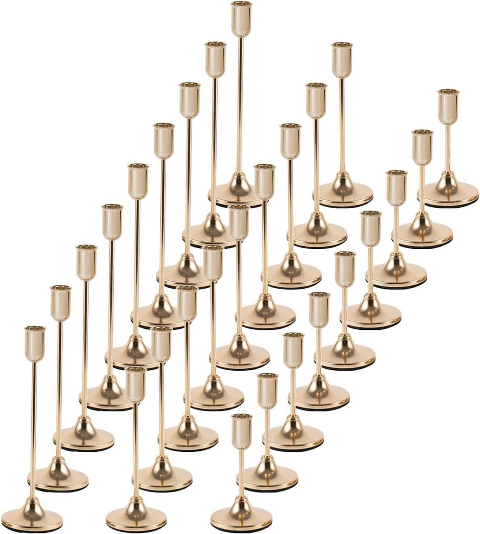 27 Pcs Gold Candlestick Holders Set - Vintage Brass Taper Candle Holder for Pillar Candles - Modern Decorative Centerpiece for Wedding Fireplace Mantel Decor - Cozy Atmosphere Housewarming Gift