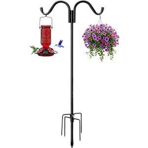 Double Shepherds Hook Heavy Duty, 98 Inch Adjustable Bird Feeder Pole with 5 Prongs Rustproof Base, Outdoor Shepard Hook for Hanging Bird Feeders, Hummingbird Feeder, Solar Lights, Lanterns