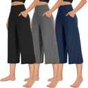 NEW YOUNG 3 Pack Women's Wide Leg Capri Pants with Pockets High Waist Loose Sweatpants Casual Lounge Yoga Workout Palazzo, Size L