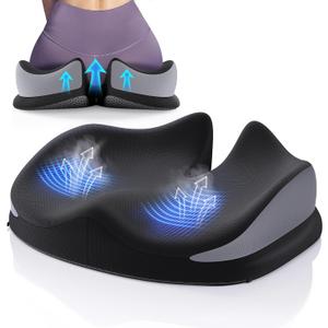 Benazcap Large Seat Cushion for Office Chair Memory Foam Coccyx Pain Relief Cushion Pillow for Back Support Non-Slip Seat Pad for Office Desk, Car Seat, Wheelchair, Sciatica (Black/Grey)