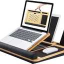 Foldable Wooden Laptop Stand for Desk – Adjustable & Portable Lapdesk with Cushion – Ergonomic Wood Laptop Riser with Storage Shelf for Home, Office & Travel – Fits Up to 16-Inch Laptops