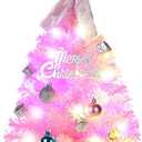 2FT Pre-lit Small Christmas Tree with Lights, Pink Small Christmas Tree with Balls & Star Topper, 3 Lighting Modes Tabletop Xmas Trees for Home, Office, Indoor Decor (Battery Not Included)