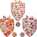 5 x Fall Dog Bandanas Small 3PCS, 6 Pattern Thanksgiving Scarf for Boy and Girl, Pumpkin Leaves Flowers Triangle Reversible Bibs Breed for Puppy Pets