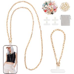 Metal Cell Phone Chain Phone Lanyard Crossbody For Iphone Chain Wristlet Strap Lanyard Chain For Women Universal Cell Phone Charm Strap With Free Cute Pendant Decoration Cell Phone Lanyard. Gold