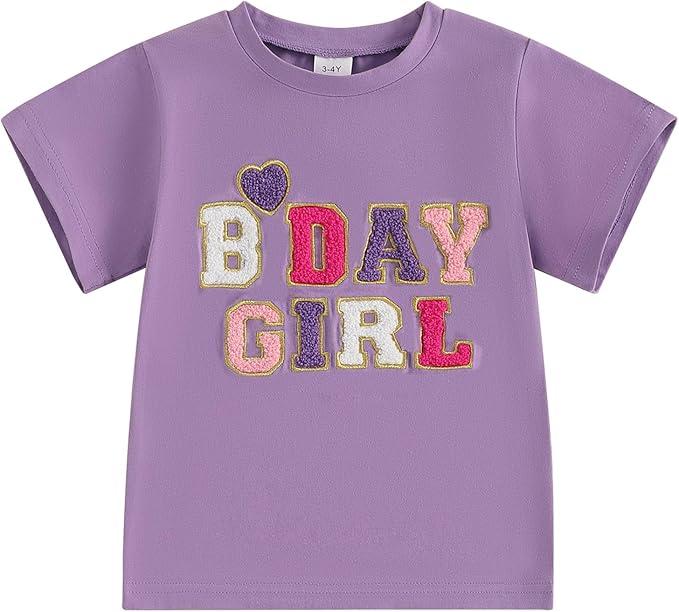Kayotuas Birthday Girl Shirt Kids Toddler 1st 2nd 3rd 4th 5th Birthday Embroidery T-Shirt Tops Cute Cake Smash Clothes 3-4Y