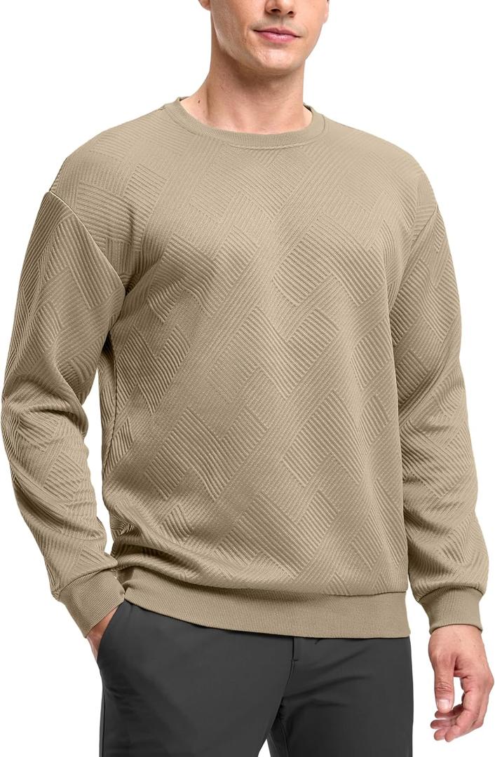 G Gradual Mens Sweatshirt Geometric Textured Crewneck Sweater Long Sleeves Casual Dressy Pullover Shirts (L)