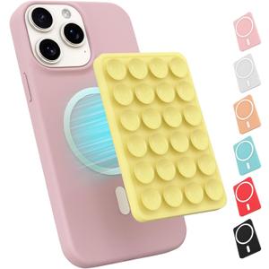 Magnetic Suction Phone Mount for MagSafe Case,Silicone Sticky Phone Grip Holder for iPhone,Removable Hands-Free Selfie/Video for TikTok & Instagram Influencer/Creator (Yellow)