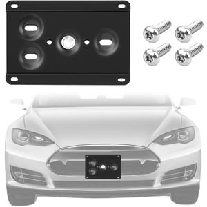 No Drill Front License Plate Mount Compatible with 2017-up Tesla Model-3 and 2020-up Model-Y, Anti-Theft License Plate Bracket Holder Front Bumper Grille Frame Car Accessories, Black