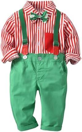 Fairy Baby Toddler Baby Boys Christmas Gentleman Outfit Bow Tie Shirt+ Suspender Pant Clothes Sets Infant Tuxedo Suit 120