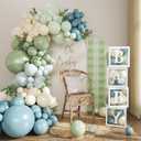 Dusty Blue Sage Green Balloon Baby Shower Decorations, 132Pcs Fog Blue Light Blue Green Sand White Balloon Arch Garland Kit Baby Box with Letters for Boho Baby Shower Gender Reveal Party Decorations