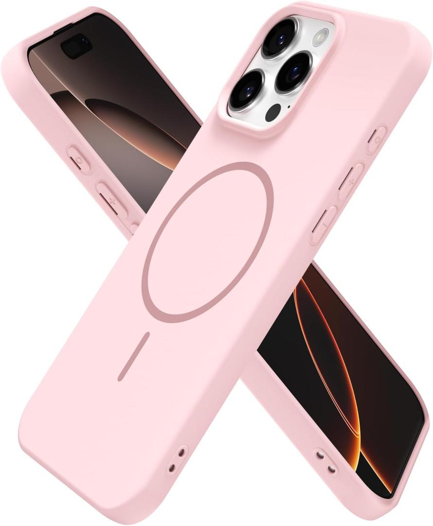 Oakxco for iPhone 16 Pro Case Silicone Mag Safe, Magnetic Slim Thin Phone Case Compatible with Magsafe Wireless Charging, Cute Girly Aesthetic Soft Rubber Gel Safecase for Women Girls, Light Pink