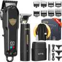 Hair Clippers for Men Professional Cordless Haircut Kit with Beard Trimmer Set, with IPX7 Electric Shavers, LED Display Rechargeable Barber Clippers for Home Use Gifts Black