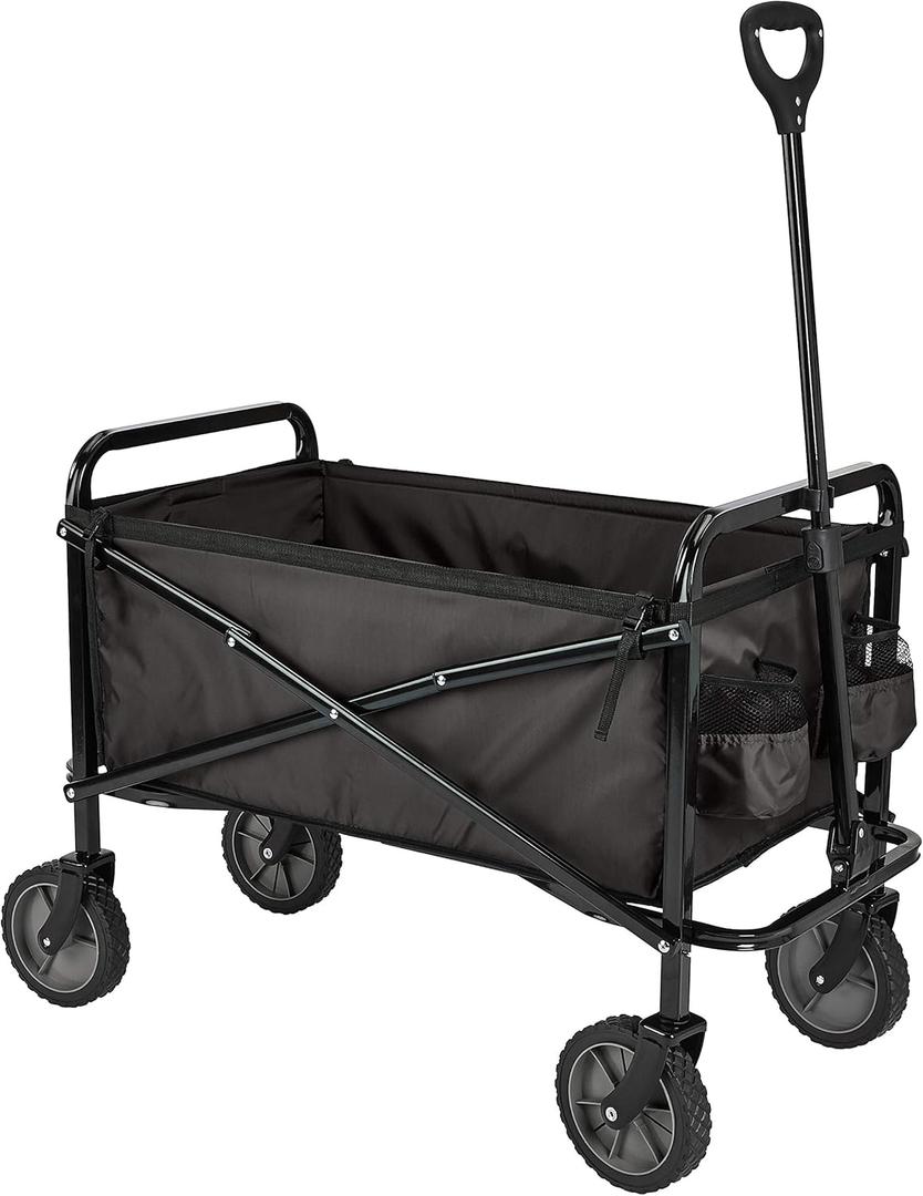 Amazon Basics Collapsible Folding Outdoor Utility Wagon for Sports, Garden, Camping, and Shopping, Heavy Duty, Large Capacity, Black
