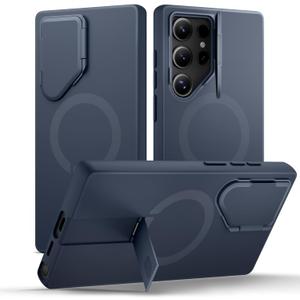 SURITCH for Samsung Galaxy S24 Ultra Phone Case, Magnetic Protective Cover with Camera Cover & Adjustable Metal Kickstand for Galaxy S24 Ultra (2024)-Dark Blue