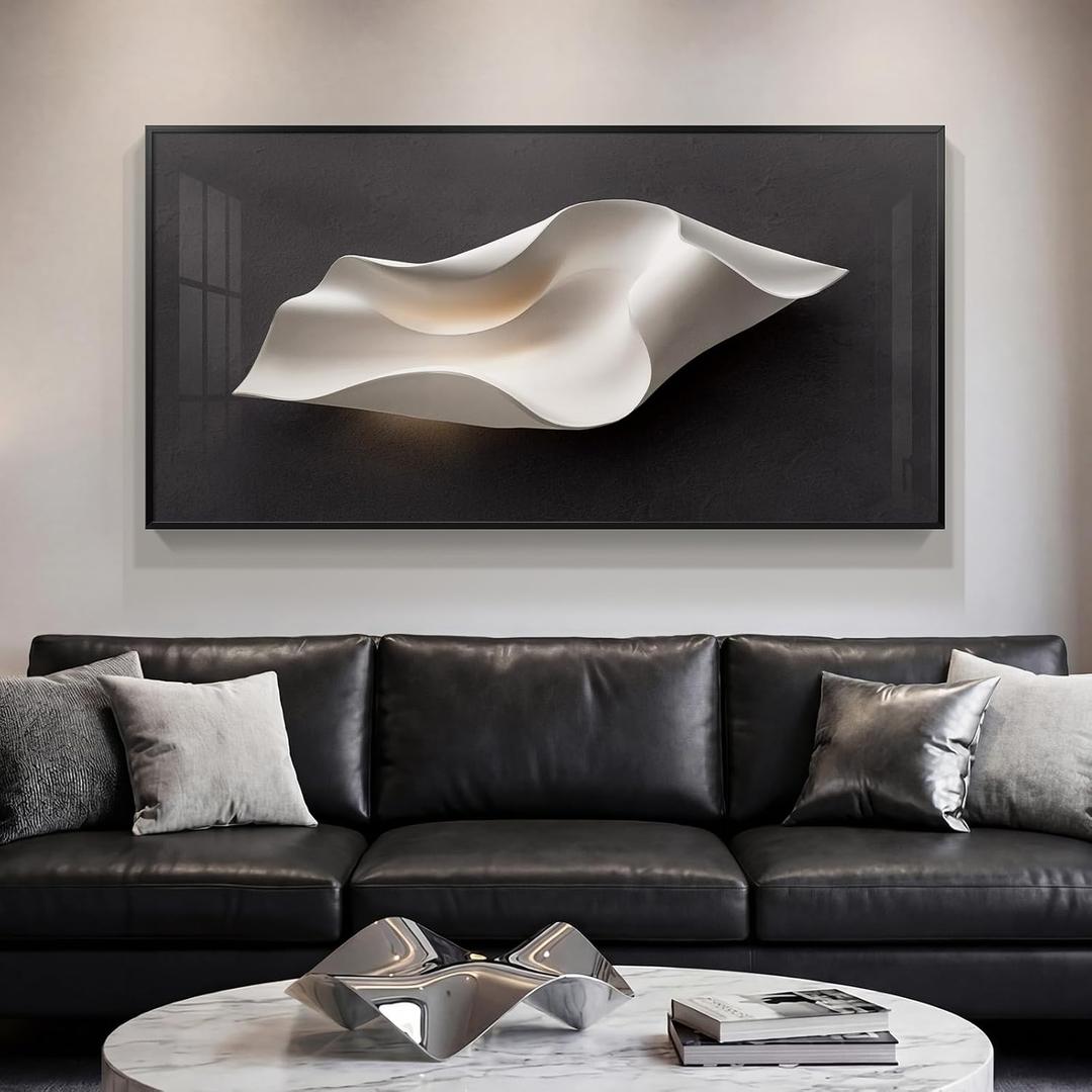 Framed Black and White Abstract Wall Art for Living Room, Extra Large Horizontal Modern Minimalist Painting Prints, Contemporary Line Picture Artwork for Bedroom Office Home Decor 60x30 Inch, 28.5"L x 57"W