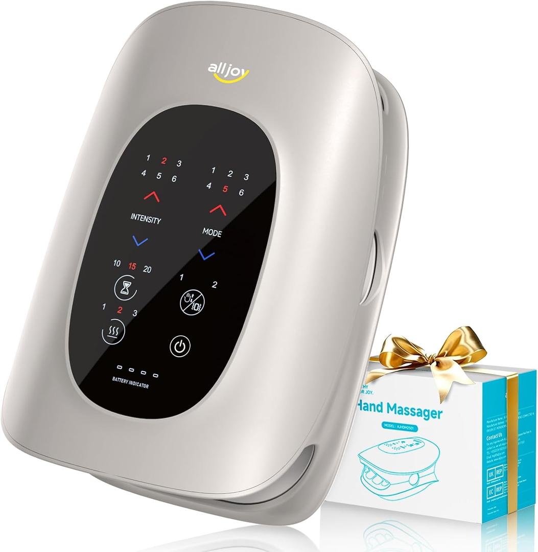 ALLJOY Hand Massager with Heat and Compression, Knuckle Stretching and Hand Massage, 6 Modes 6 Intensities 3 Heat for Arthritis and Carpal Tunnel Relief, Mothers Day Gifts for Women Men(Champagne)