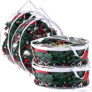 Shappy 4 Pieces Christmas Wreath Storage Container 30 Inch Wreath Plastic Storage Bags with Dual Zippers and Handles for Xmas Thanksgiving Holiday Artificial (Clear)
