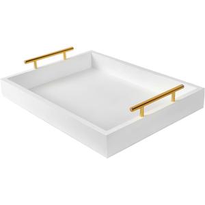 16"x12" Serving Trays with Handles, White Decorative Serving Tray, Ottoman Trays, Living Room, Bathroom, and Outdoors Decorative Trays (White)