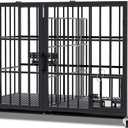 aboxoo 42/48 inch Heavy Duty Metal Dog Crate for 2 Dogs/Large Dog,All Metal Open Top Stackable,Dog Kennel Indoor with Wheels,Floor Grid, Tray, Divider and Feeding Bowl
