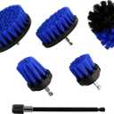 ABN 1/4in Drive Nylon Scrubber Drill Attachment Cleaning Brush 5pc Set with 1pc Extension - Blue Medium Bristle