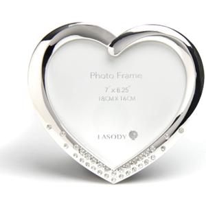 LASODY Elegant Silver Plated Heart Shaped Picture Frame Holds 7"X6.25" Picture Wedding Gifts Valentine's Day Gifts