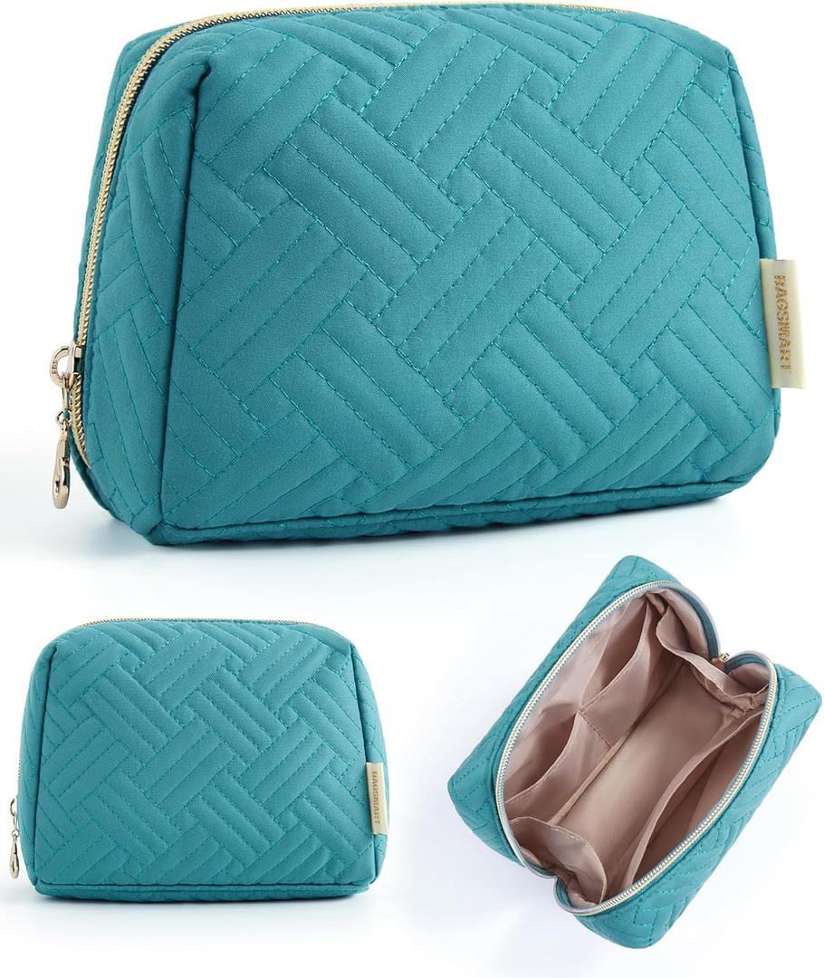 BAGSMART Small Makeup Bag, Travel Cosmetic Bag Make Up Pouch Small Travel Zipper Pouch,Water-resistant Toiletry Bag,Makeup Organizer Bag for Women, Blue (01-Teal Blue)